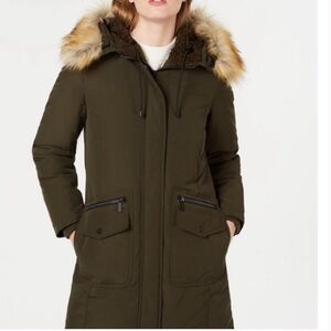 French Connection Black Fur Hooded Parka NWT L